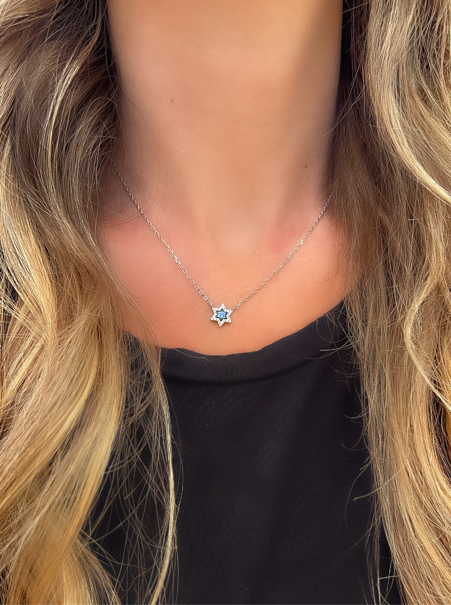 Black Enamel Star of David Necklace