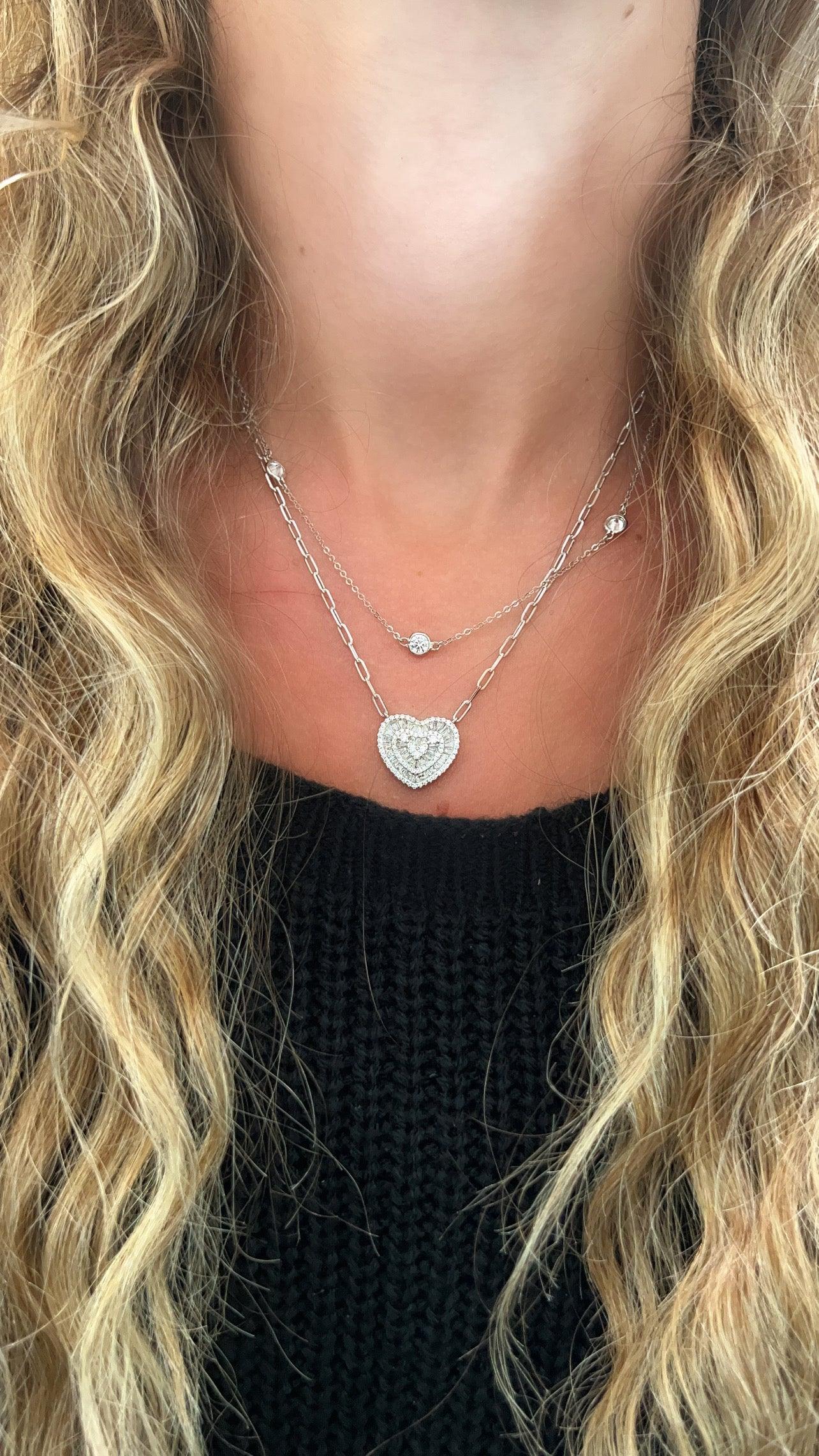 Large Baguette Heart Necklace