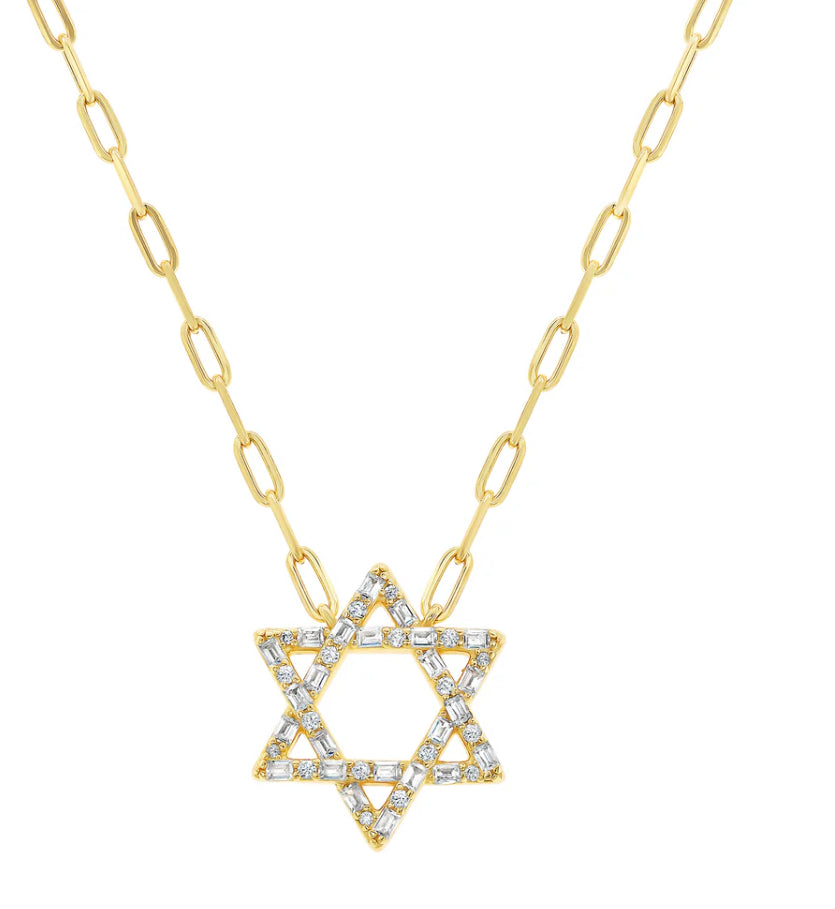 Baguette Star of David Paperclip Chain Necklace