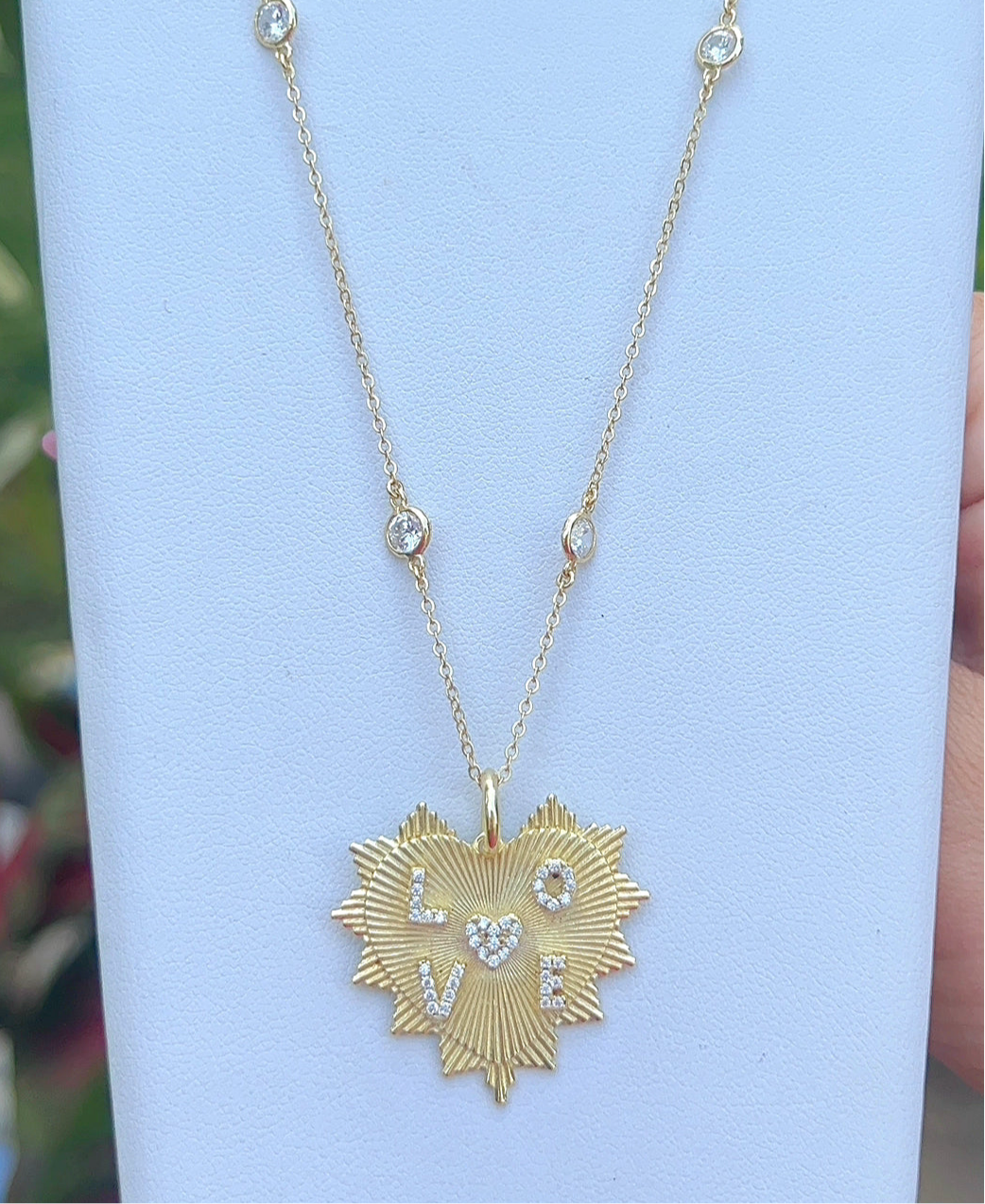 Fluted LOVE Heart Pendant CZ Chain