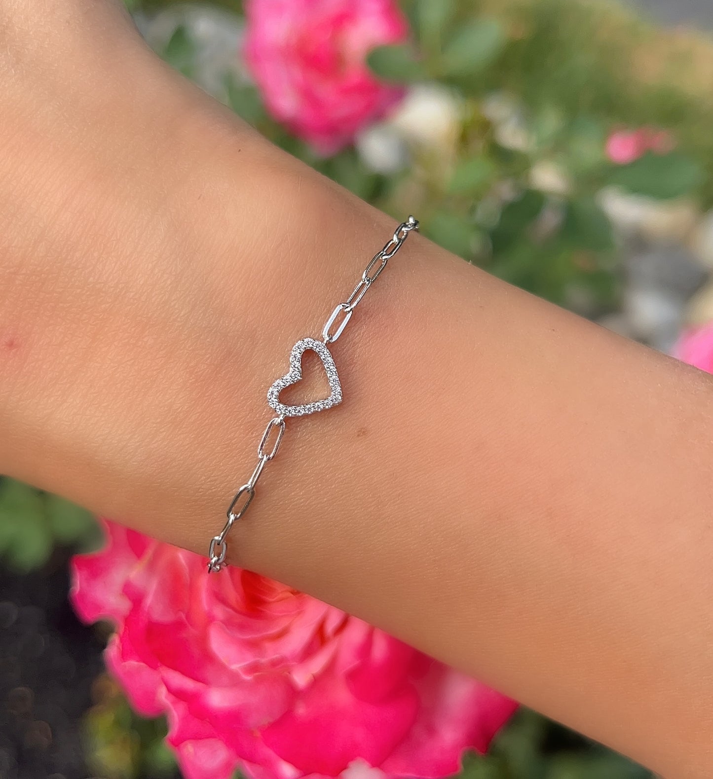 Pave Heart Link Bracelet