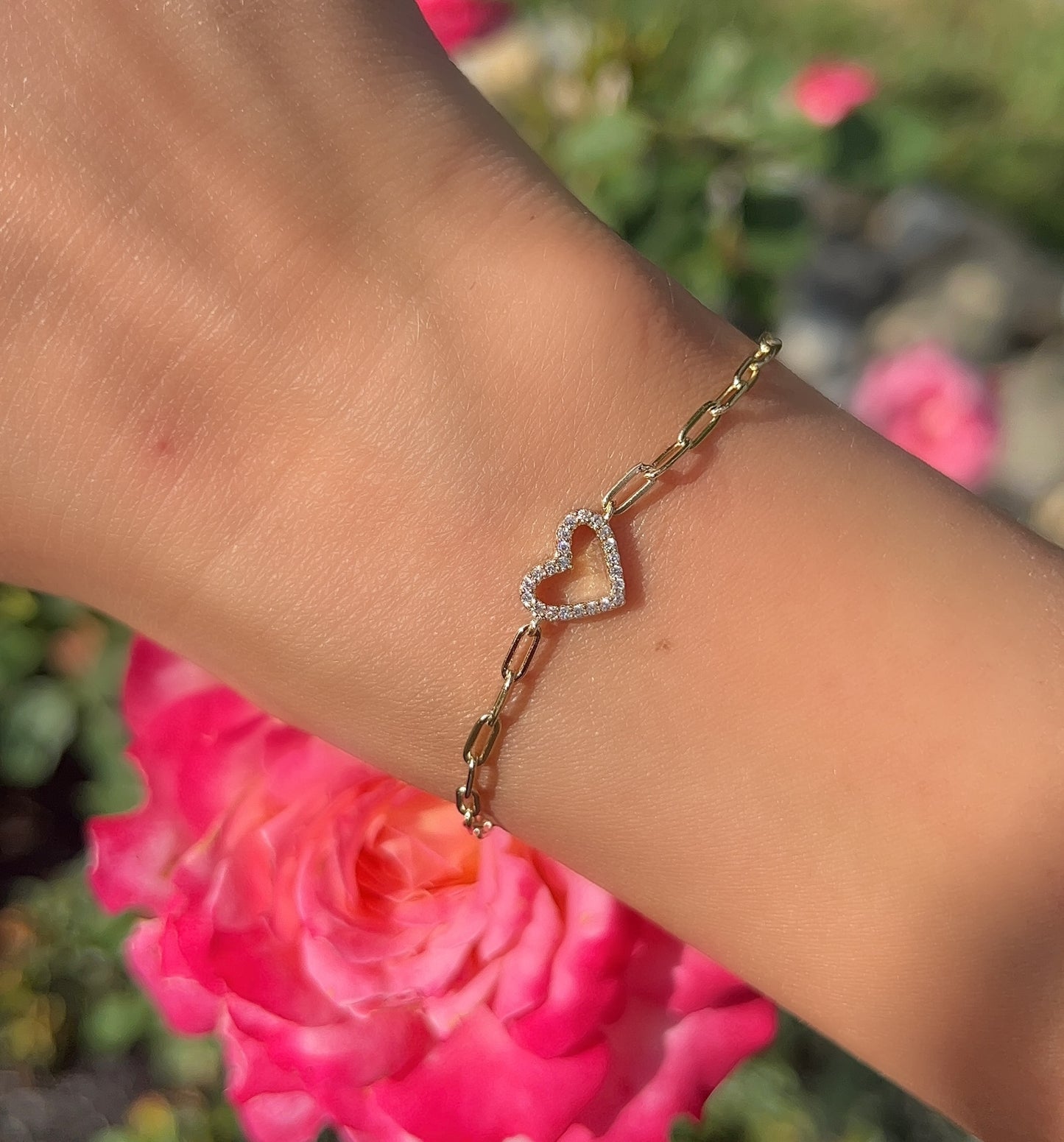 Pave Heart Link Bracelet