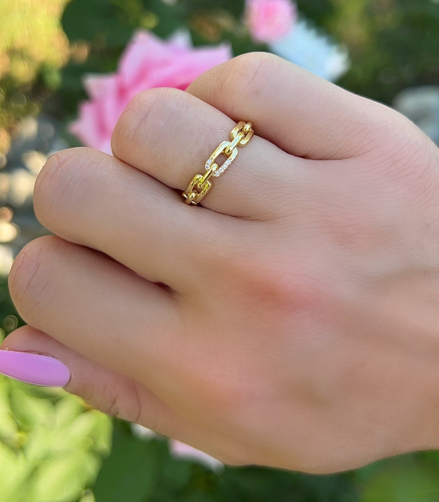 Pave Accent Chain Link Ring