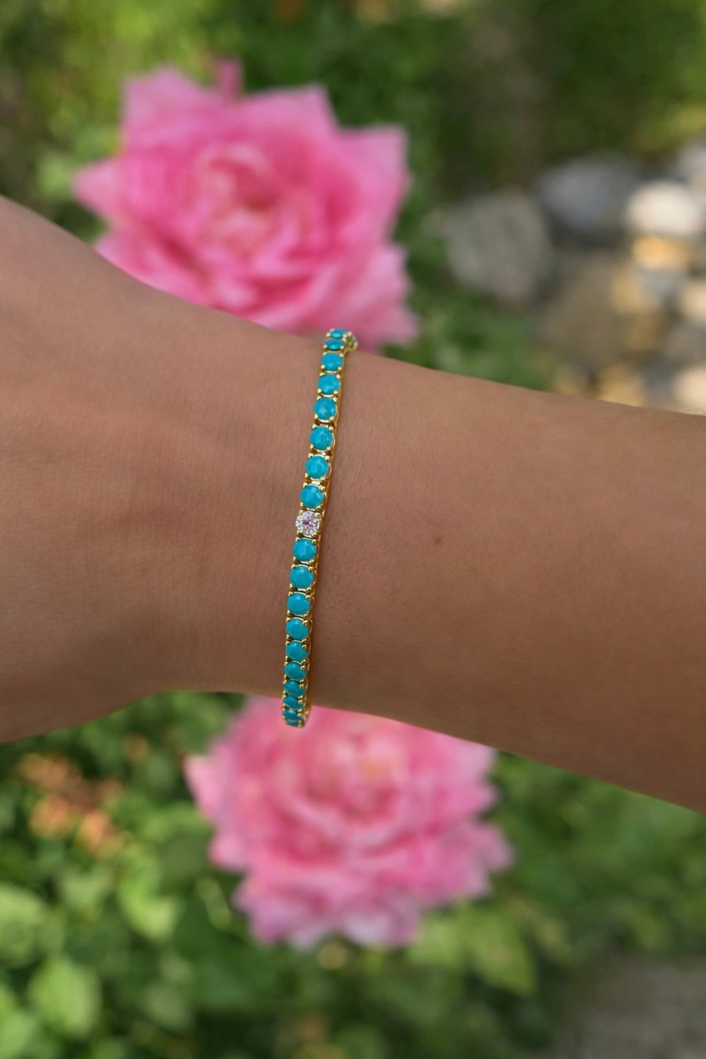 Turquoise Diamond Accent Tennis Bracelet