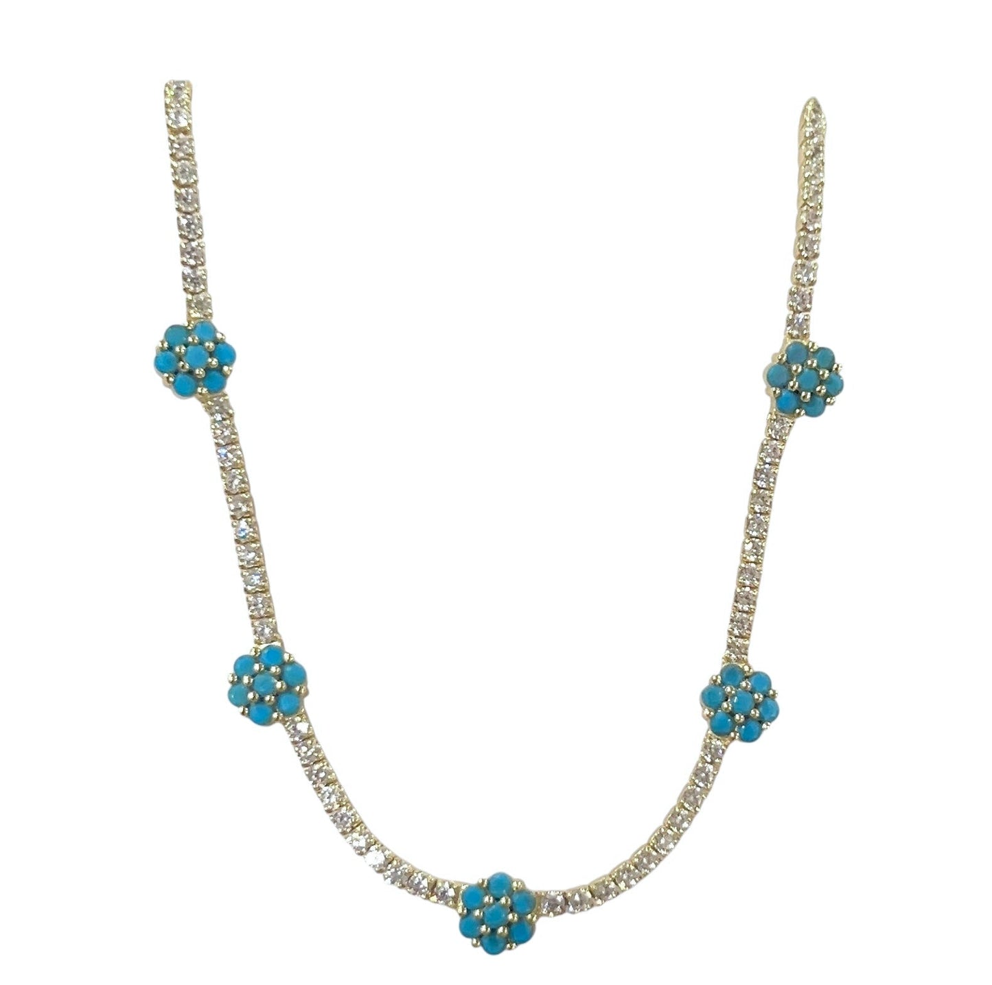 Turquoise Flower Tennis Necklace