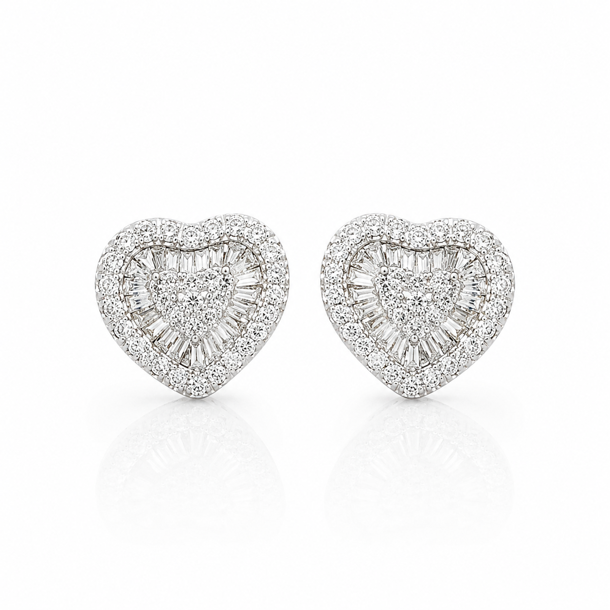 Baguette Heart Studs