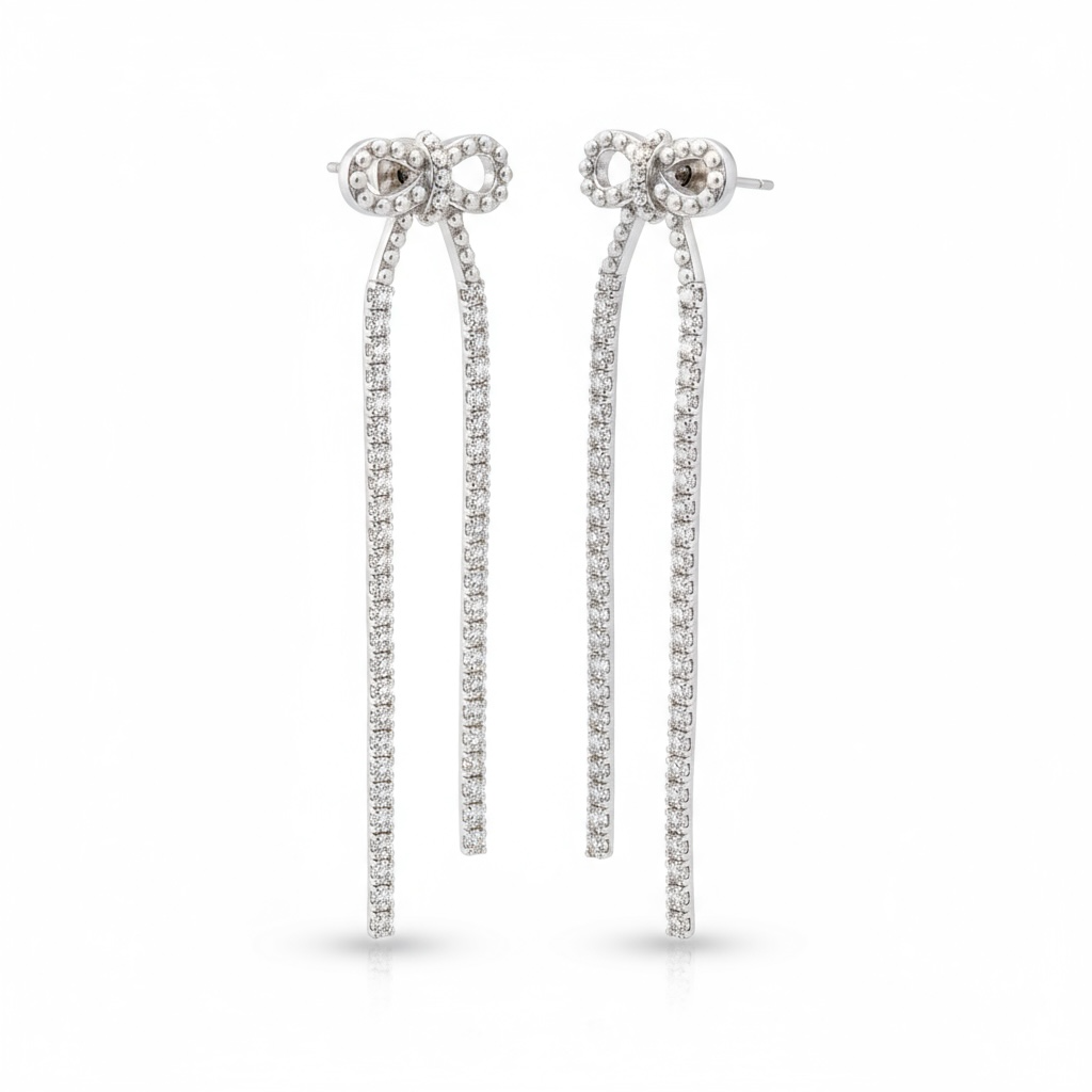 Pearl Bow CZ Dangle Earrings