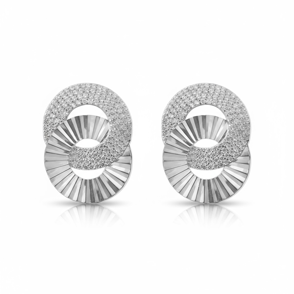 Pave Fluted Circle Earrings