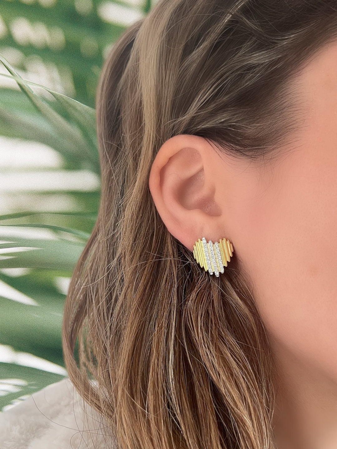Fluted Pave Accent Statement Heart Stud