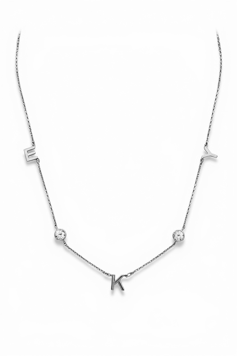 Solid 14K Gold Mommy Initial Necklace with CZ Bezels