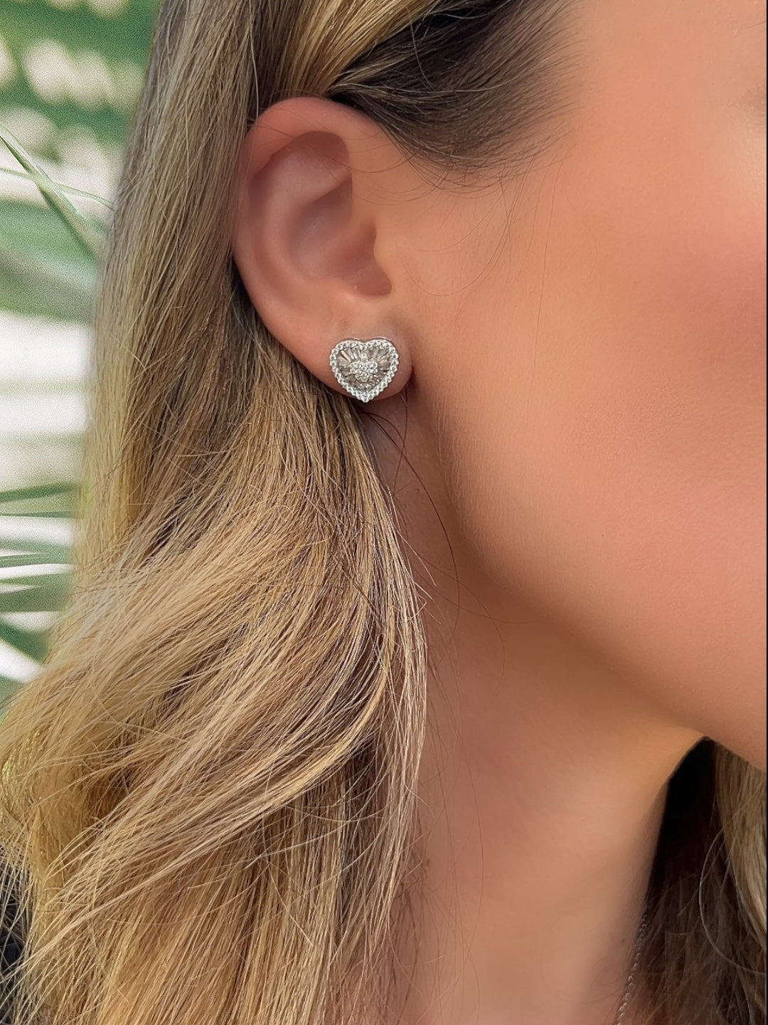 Baguette Heart Studs