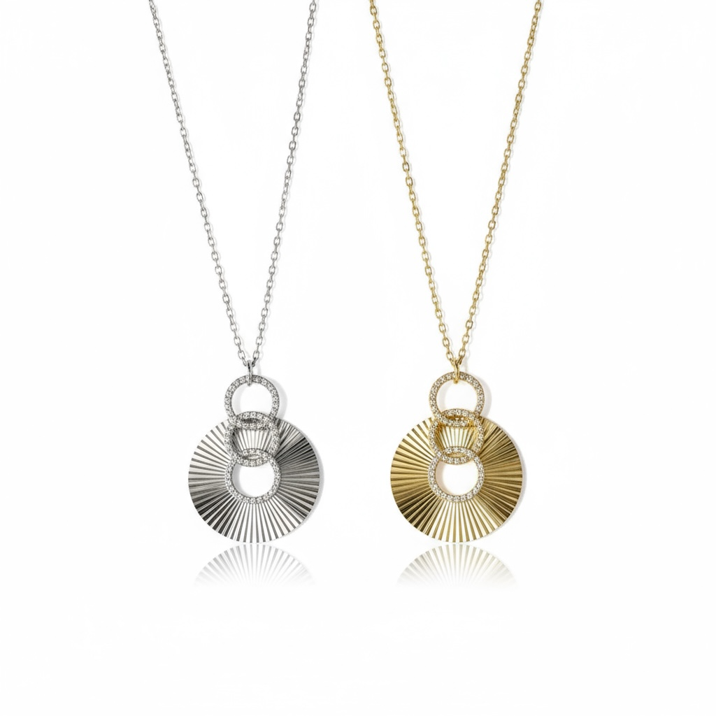 Fluted Pave Circle Necklace