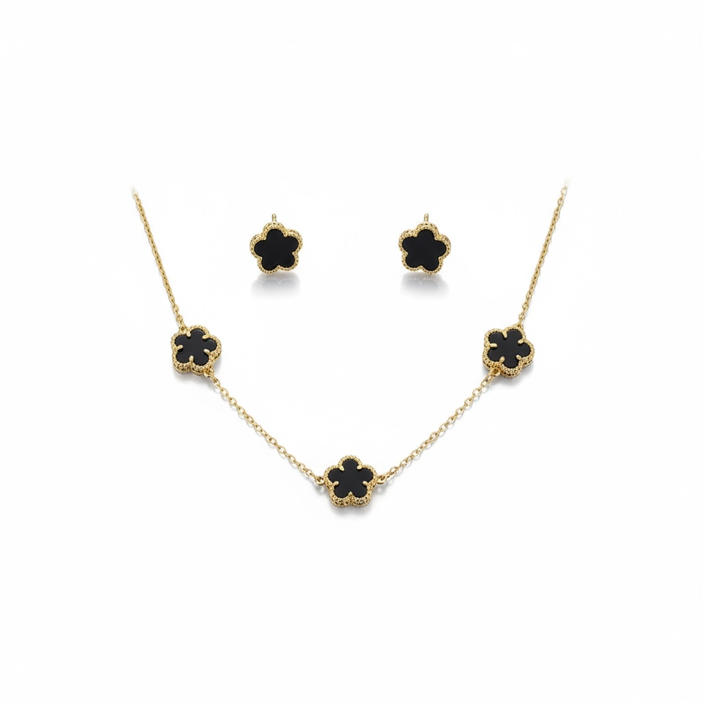 Black Enamel Flower Set