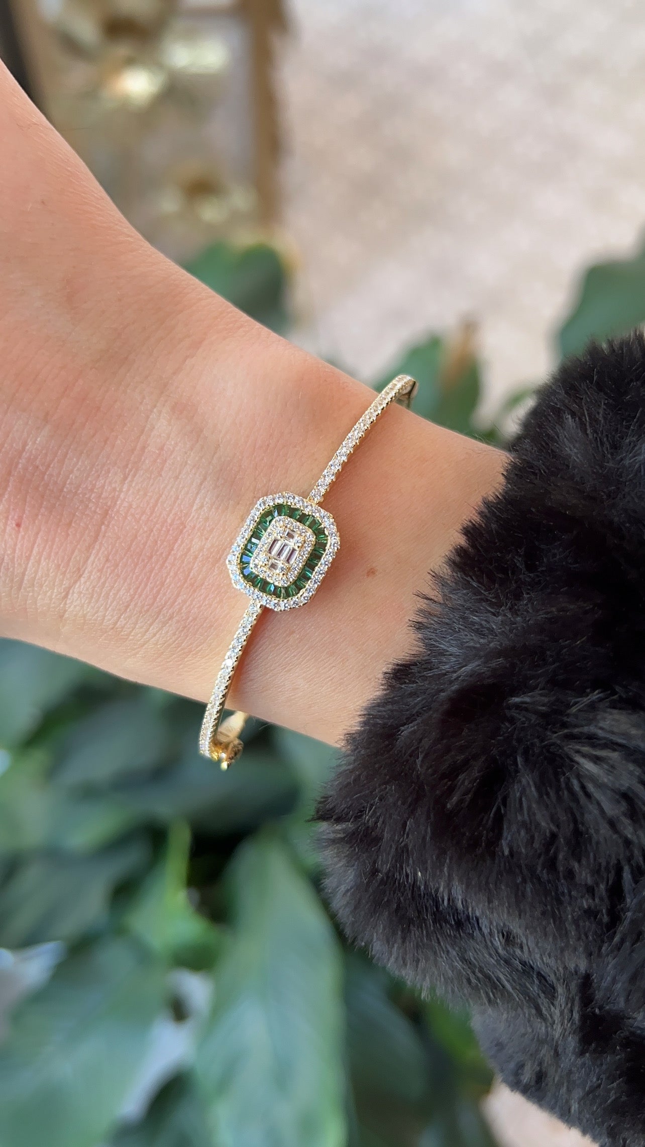 Emerald Cut Gemstone Bangle