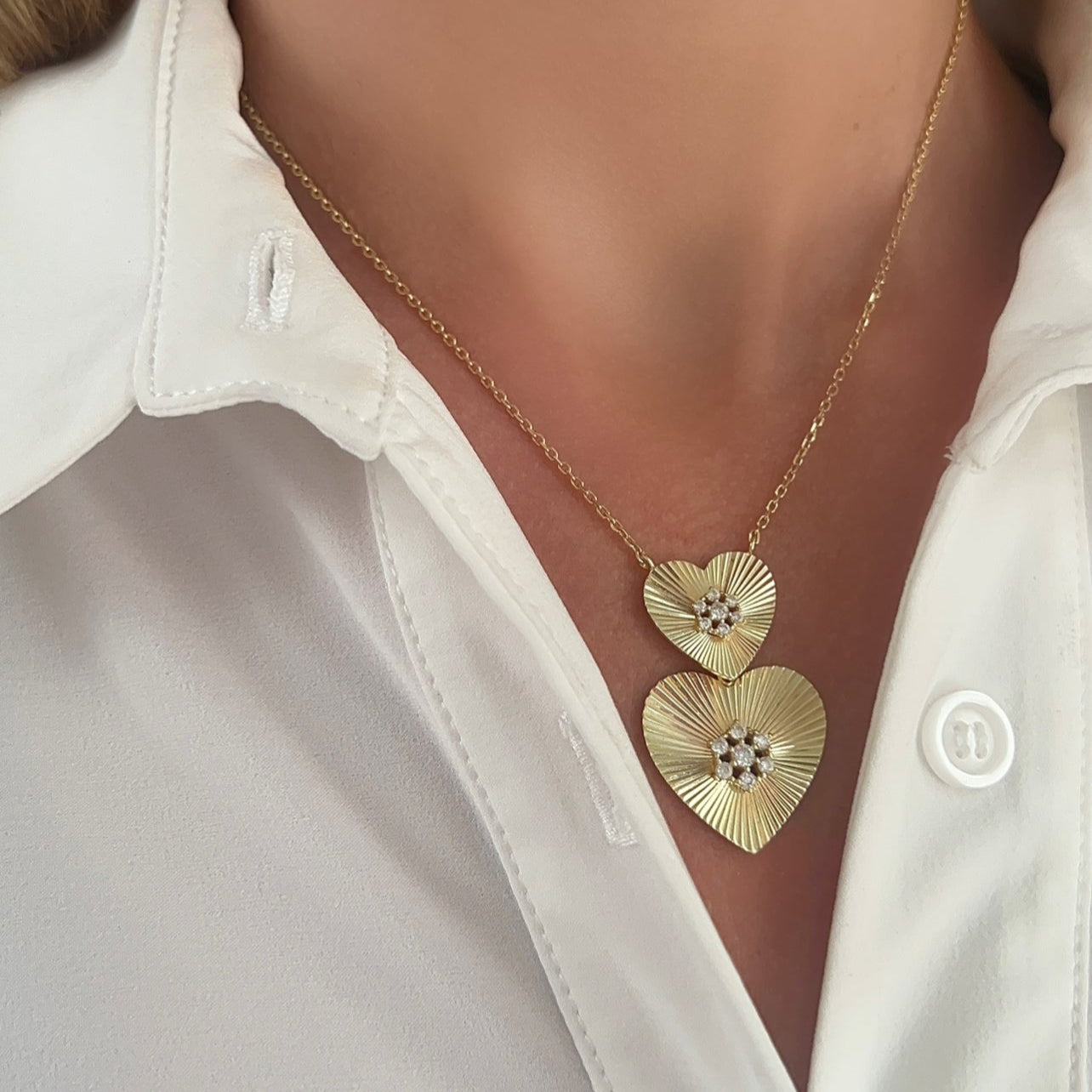 Double Fluted Heart CZ Accent