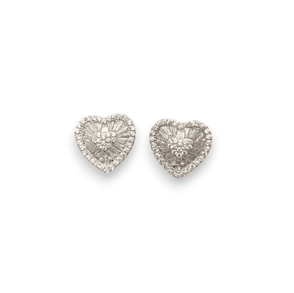 Baguette Heart Studs