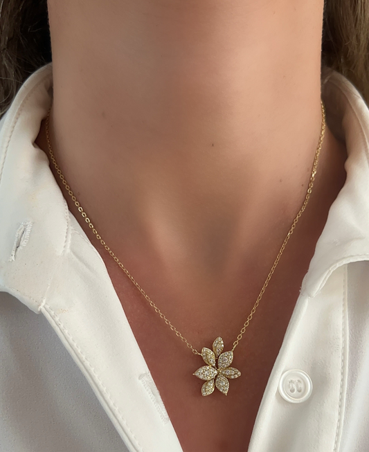 PAVE DIAMOND FLOWER NECKLACE 