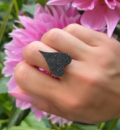 Black Pave Heart Ring 