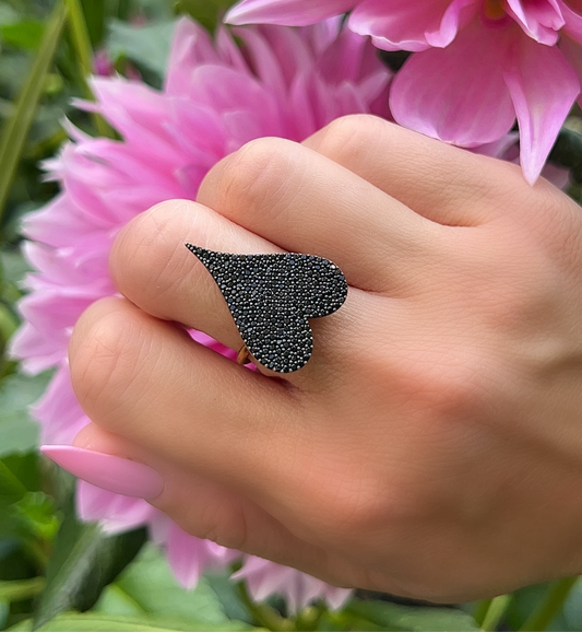 Black Pave Heart Ring 