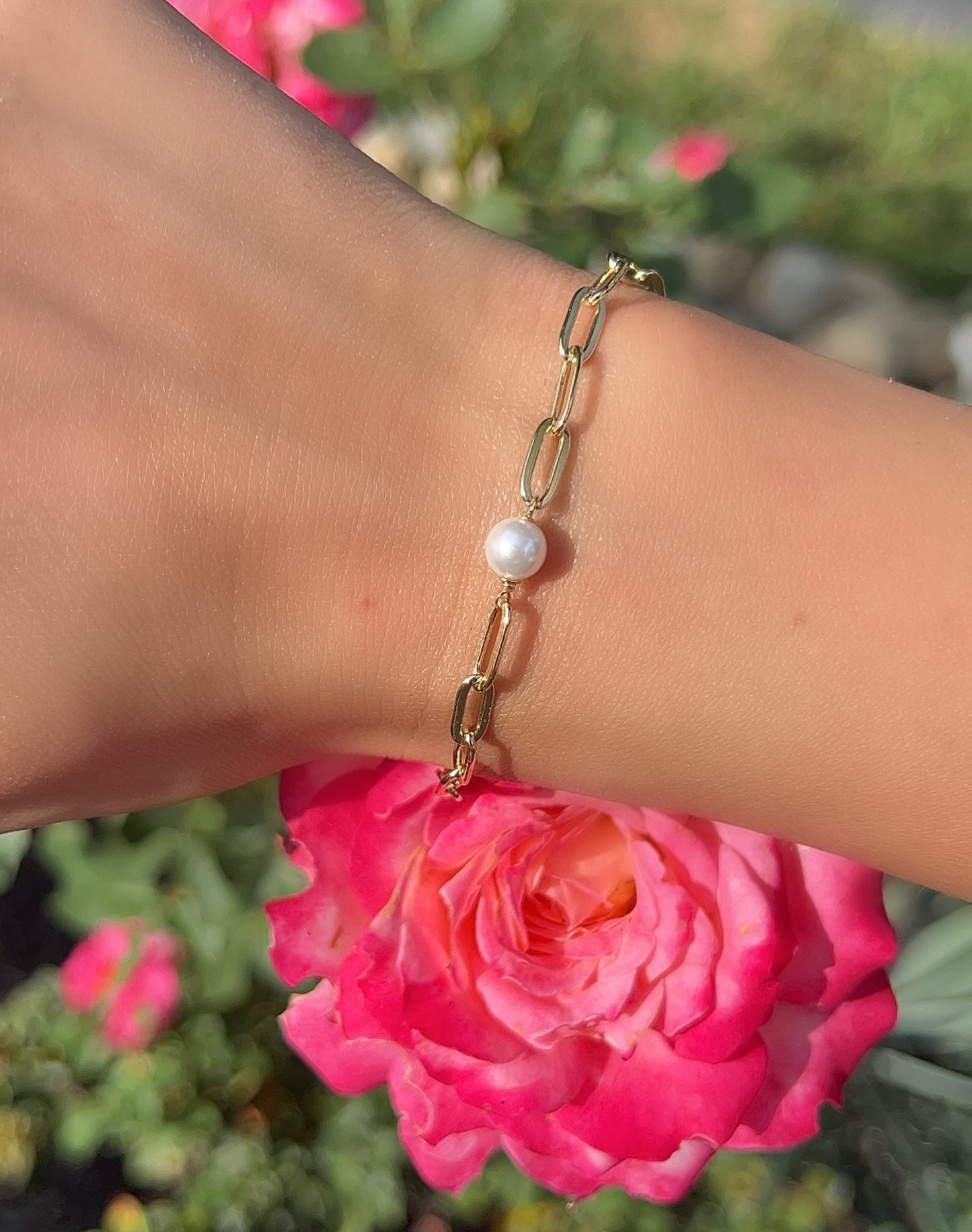 Paperclip Pearl Bracelet 