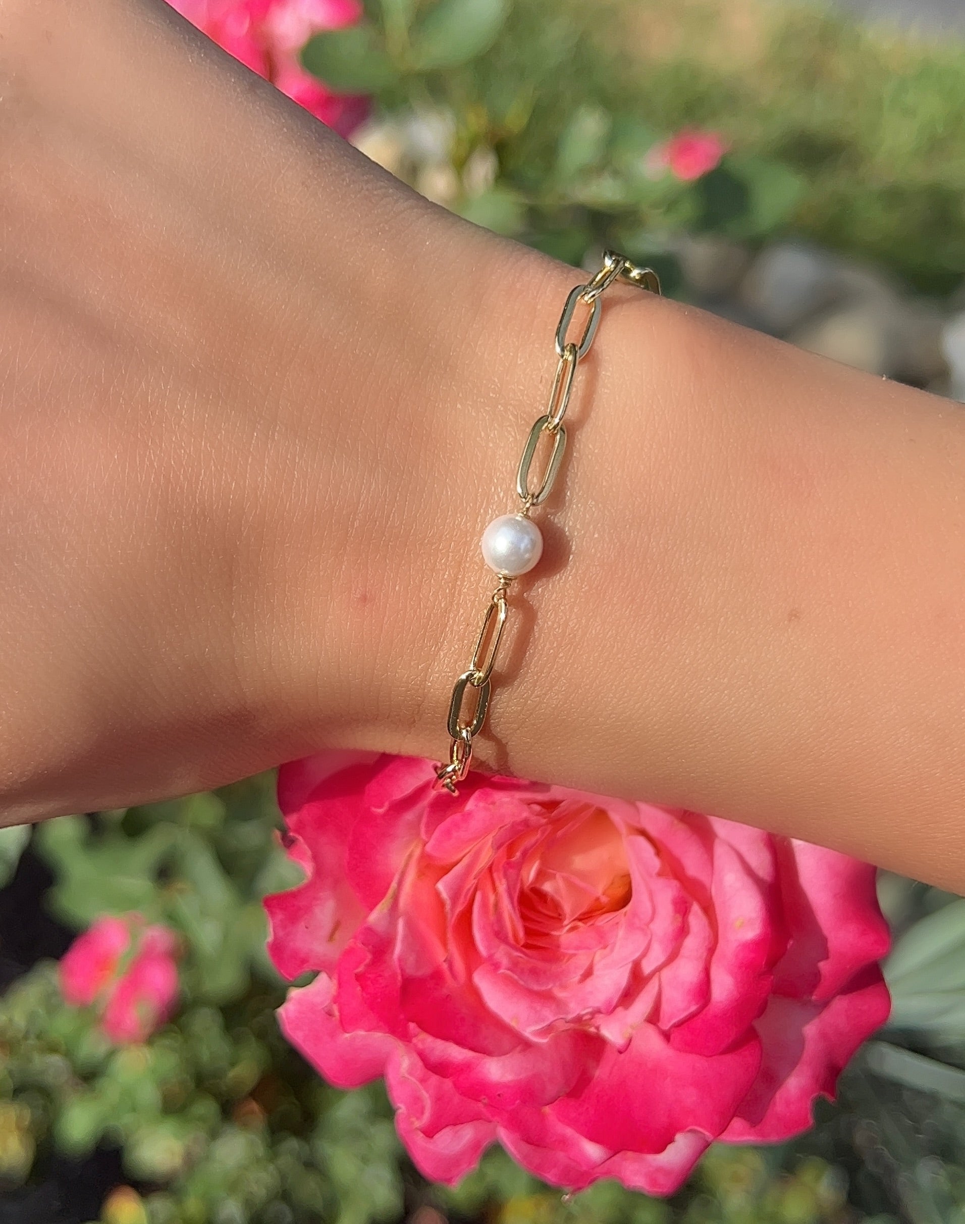 Paperclip Pearl Bracelet 