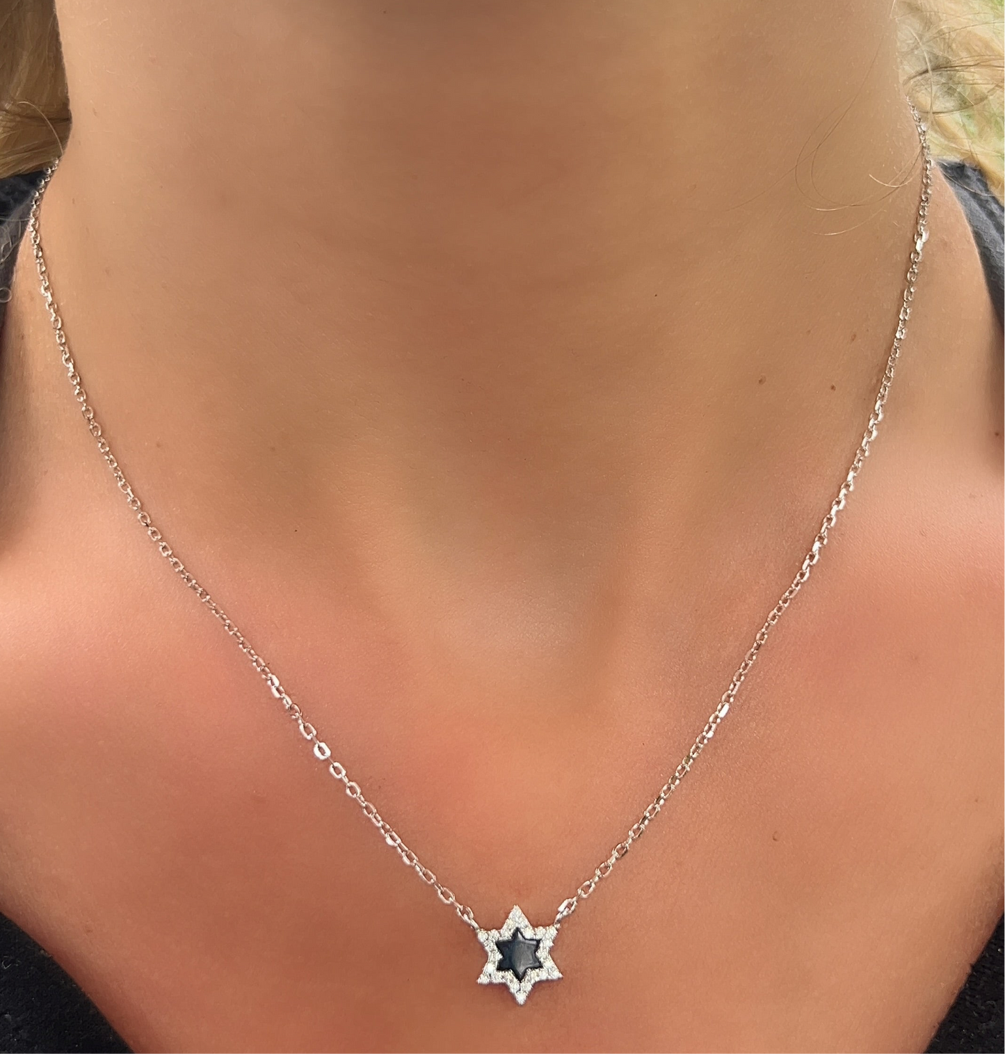 Black Enamel Star of David Necklace 