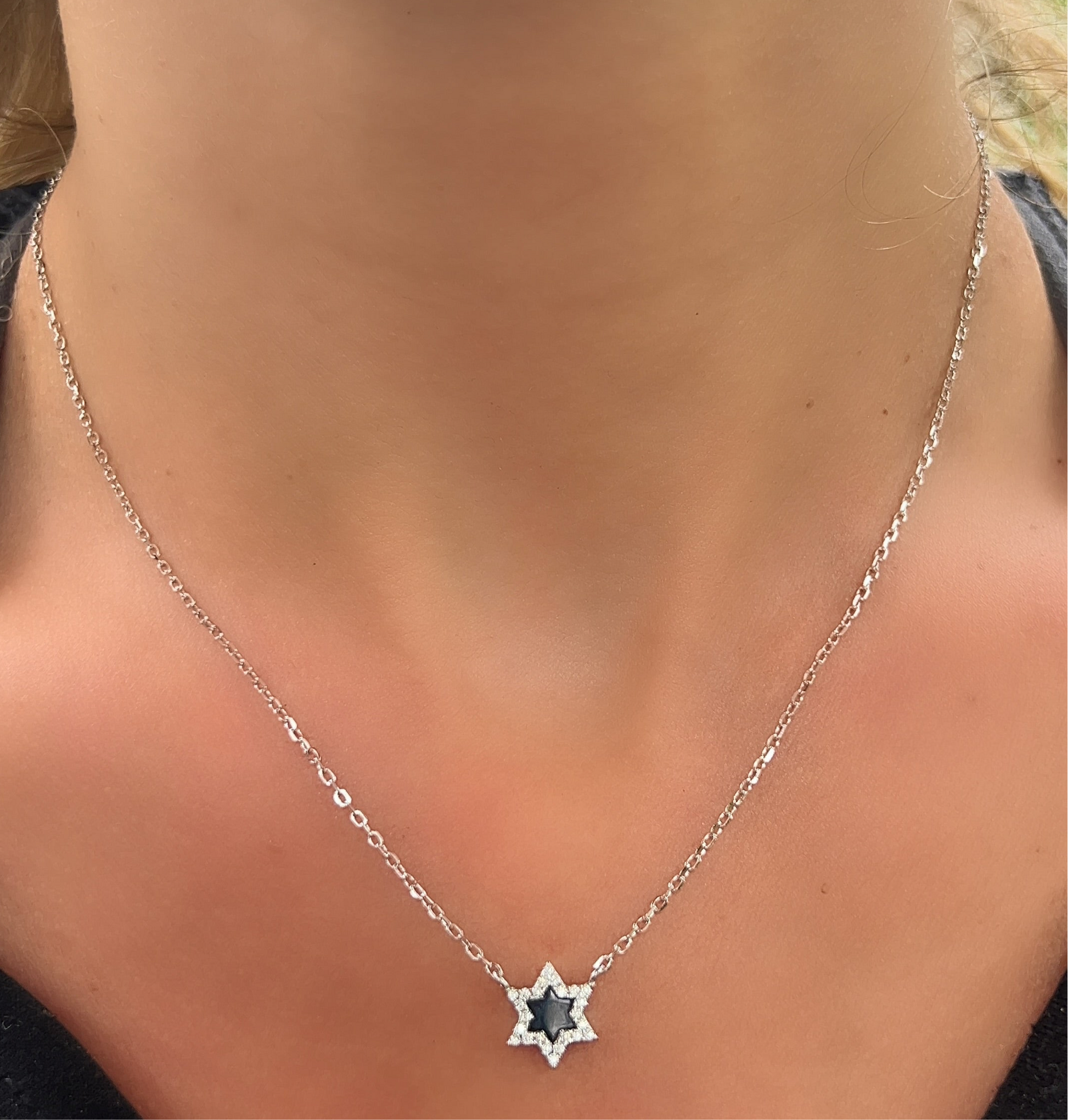 Black Enamel Star of David Necklace 
