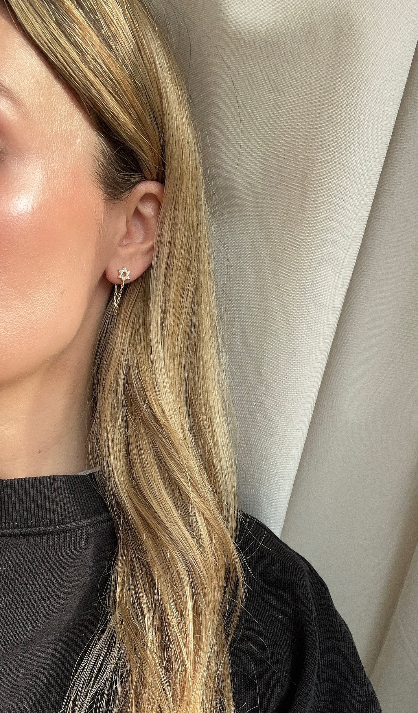 Pave Star of David Chain Earring