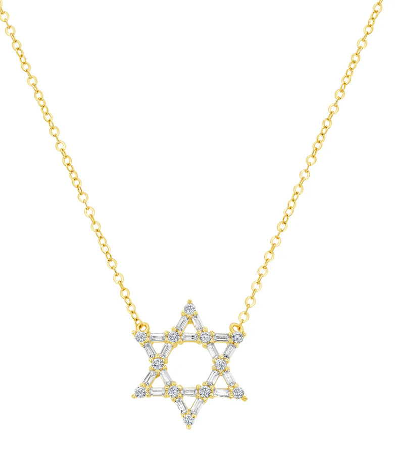 Baguette Star of David Cable Chain Necklace 