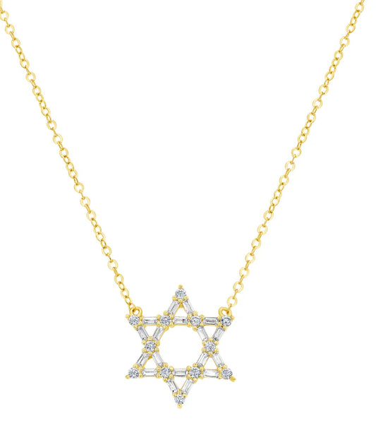 Baguette Star of David Cable Chain Necklace 