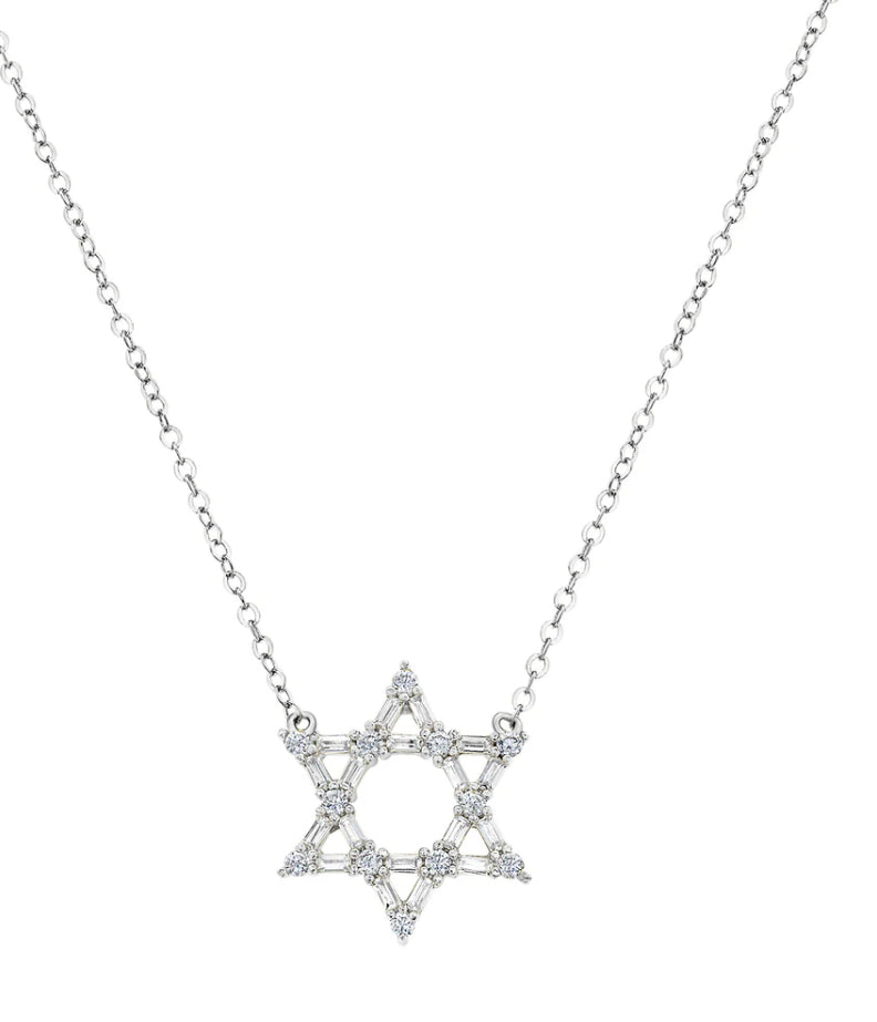 Baguette Star of David Cable Chain Necklace 