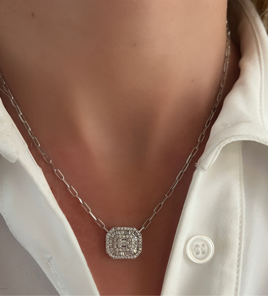 Emerald Cut Gem with Paperclip Chain 