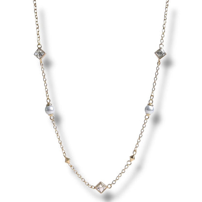 Dainty Pearl and Diamond Layering Necklace 