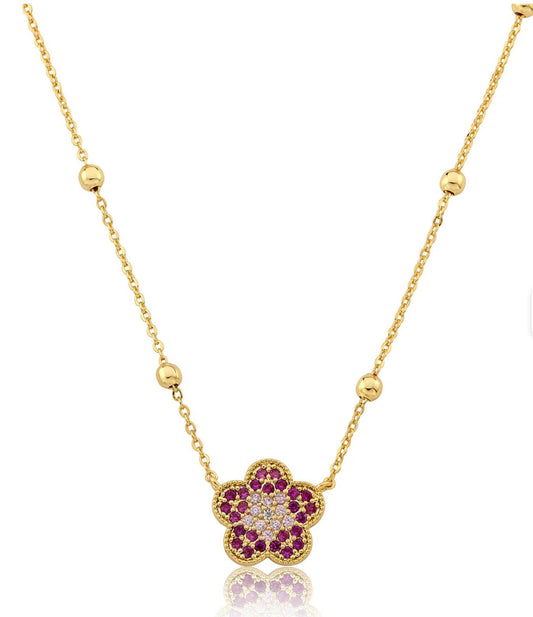 Girls Ombre Pink Flower Necklace 