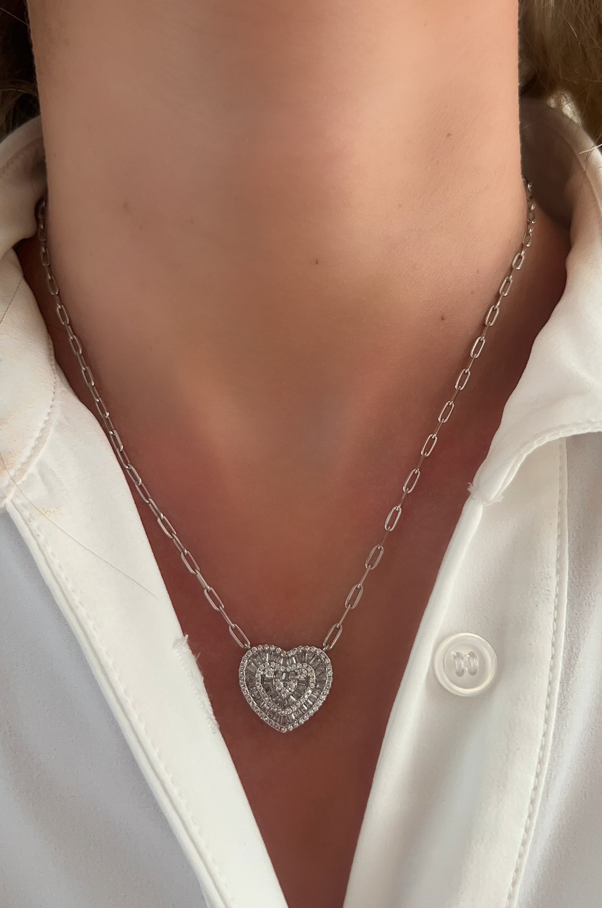 Large Baguette Heart Necklace 