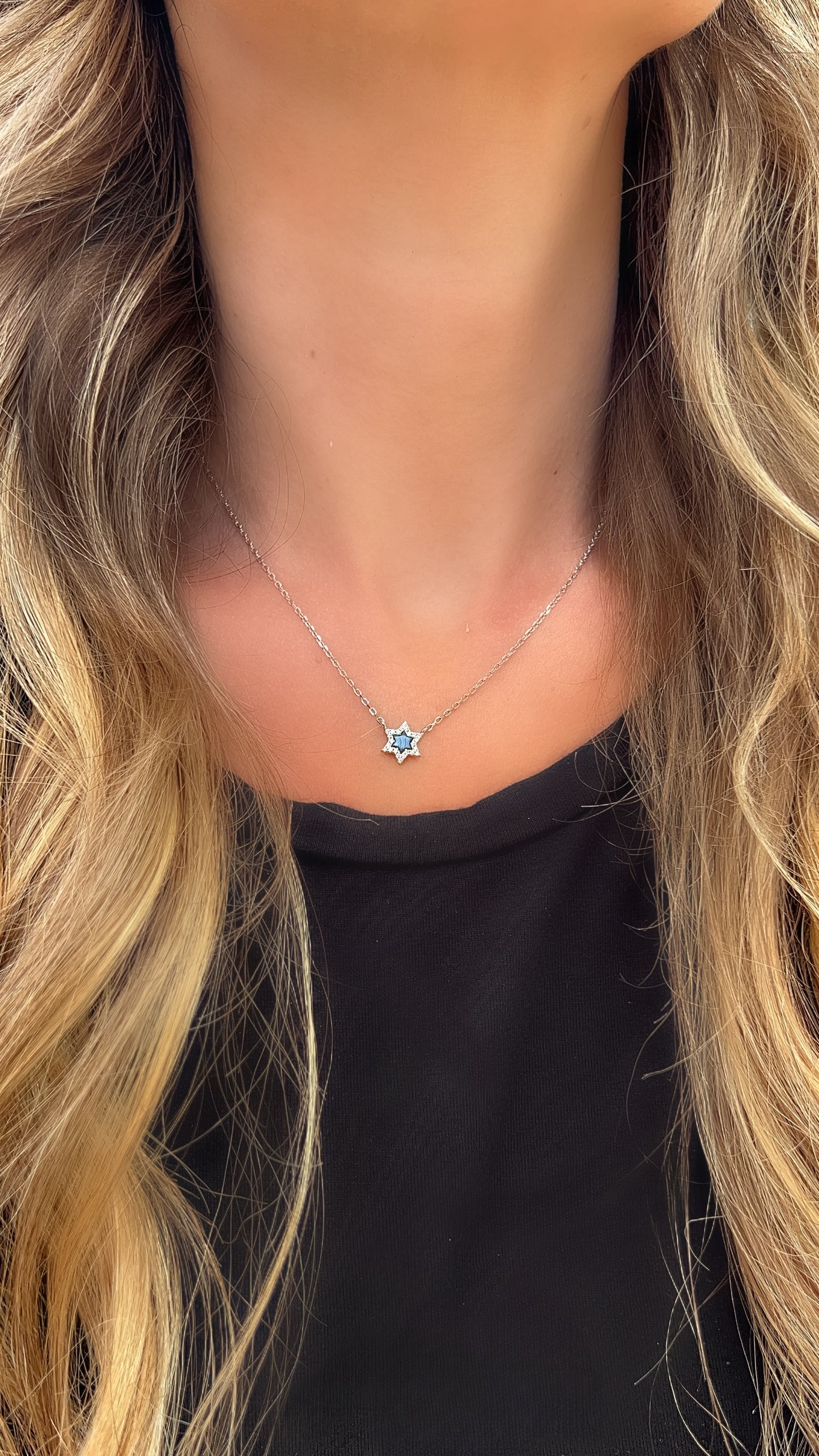 Black Enamel Star of David Necklace 