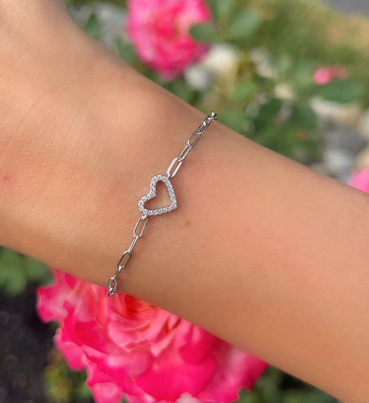 Pave Heart Link Bracelet