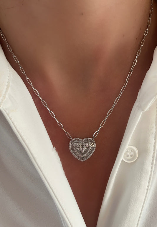 Large Baguette Heart Necklace 