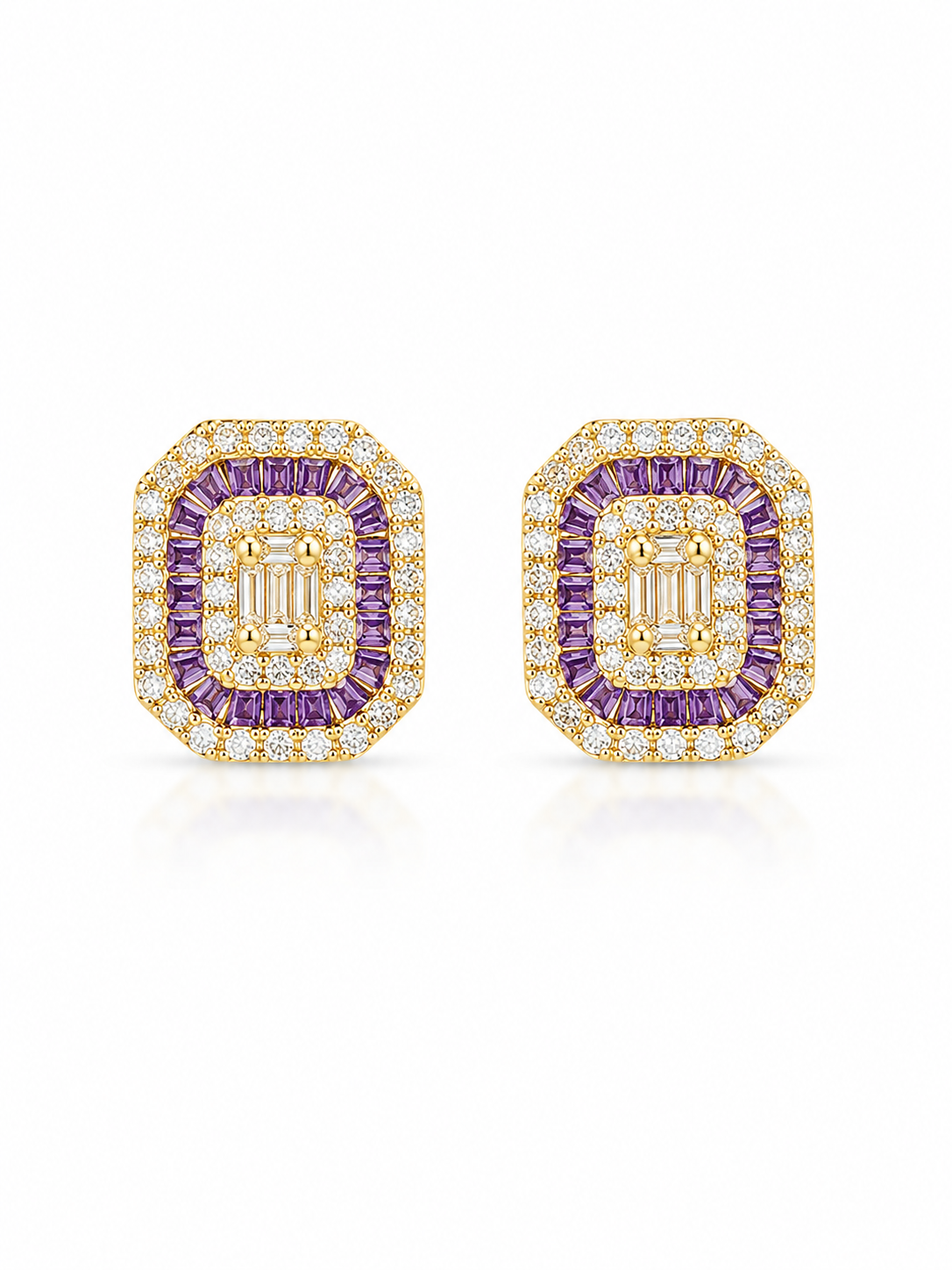 Baguette Halo Studs