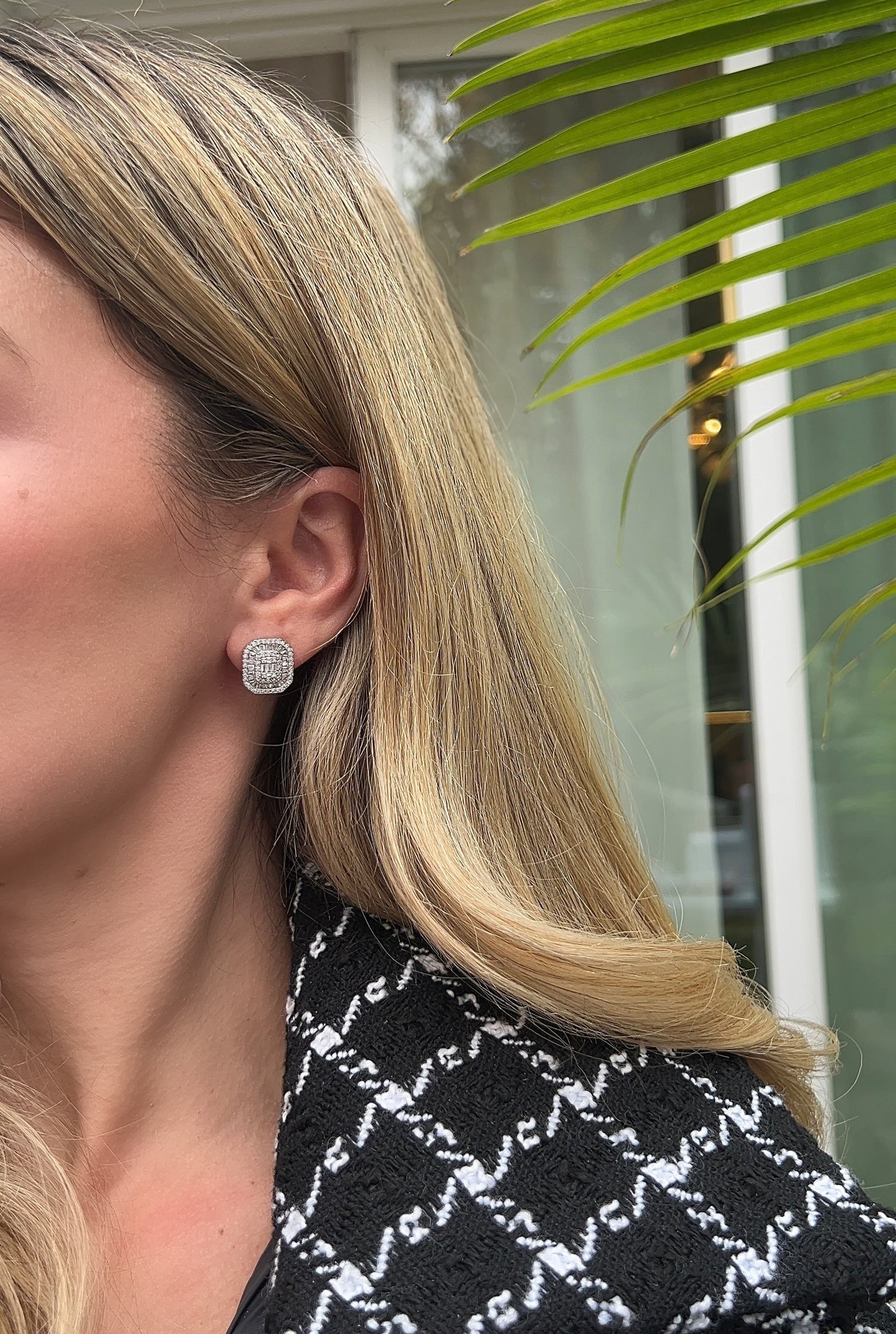 Baguette Halo Studs 