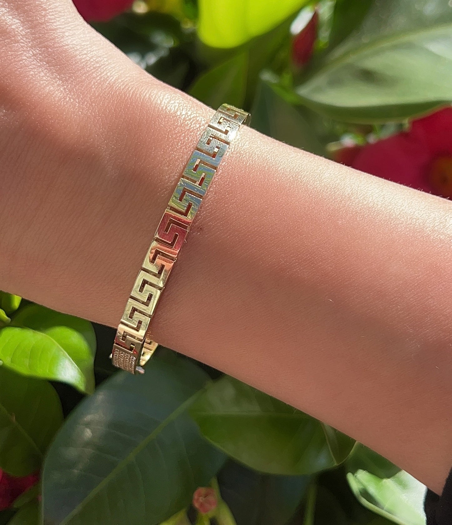 14k Solid Gold Greek Key Bangle 