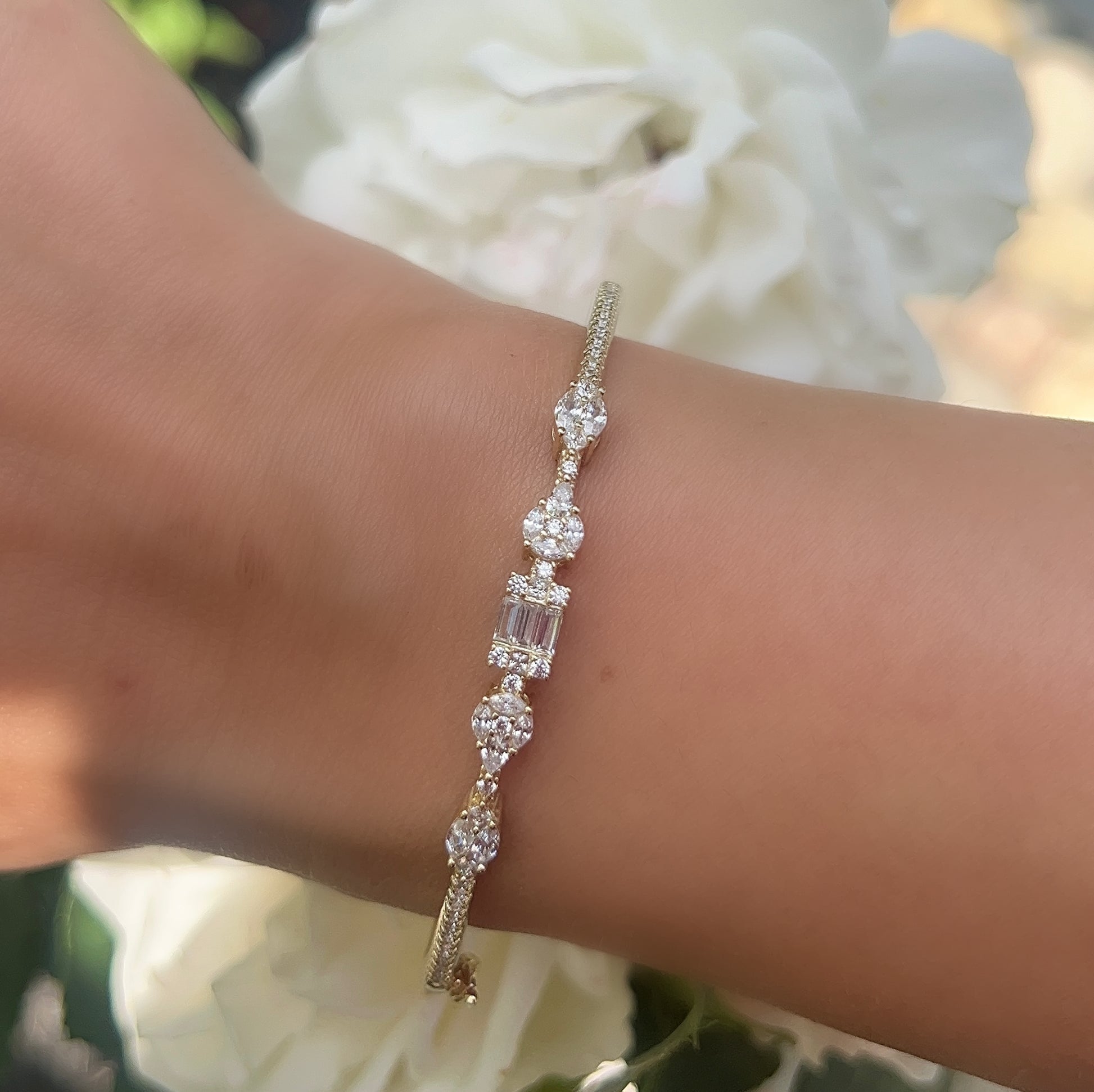 Mixed Stone Baguette Bangle 
