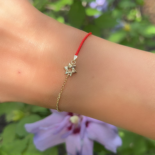 Red String Mini Star of David Bracelet 