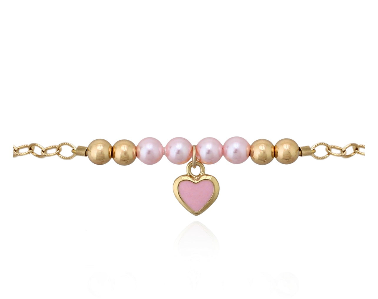 Pink Beaded Enamel Heart Bracelet 