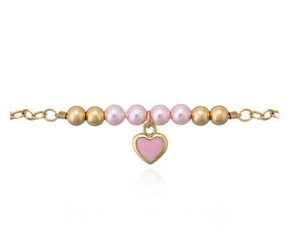 Pink Beaded Enamel Heart Bracelet 
