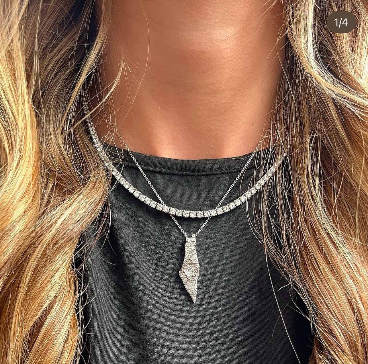 Pave Outline Israel Necklace 