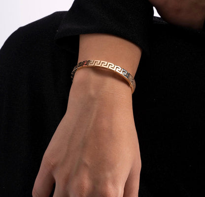 14k Solid Gold Greek Key Bangle 
