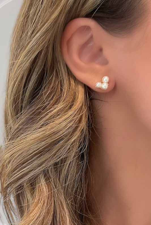 Pearl And Diamond Cluster Stud 