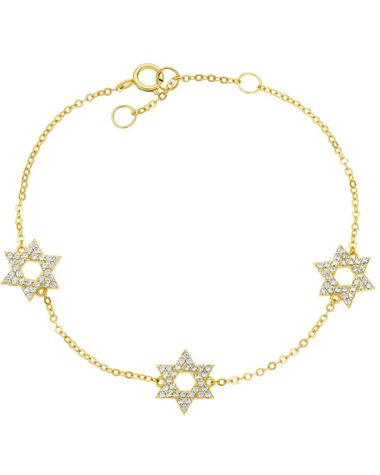 Three Pave Star of David Bracelet 