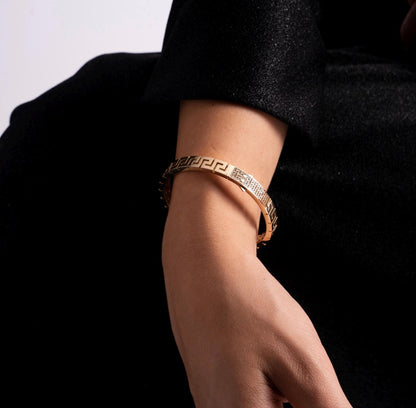 14k Solid Gold Greek Key Bangle 